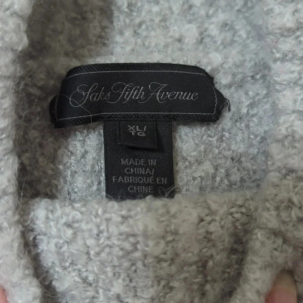 Saks Fifth Avenue Wool Sweater Mock Neck Sweater, Color Gray Size XL - Picture 12 of 12